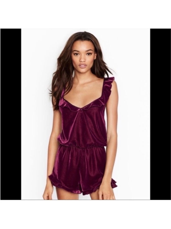Victoria's Secret Pants - Victoria’s Secret Velvet Romper in Burgundy. Small. NWT.